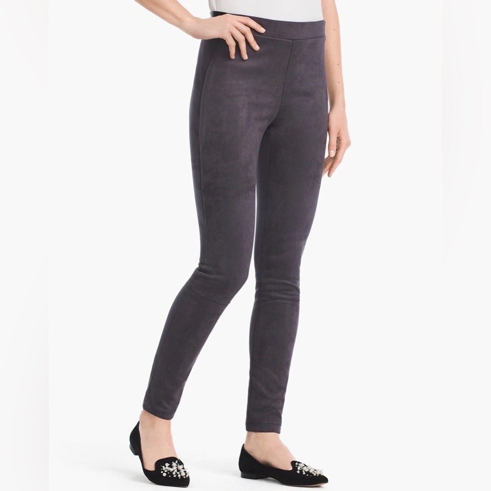 Whbm Gray Faux Suede Leggings Faux Leather Waist Band Size 2